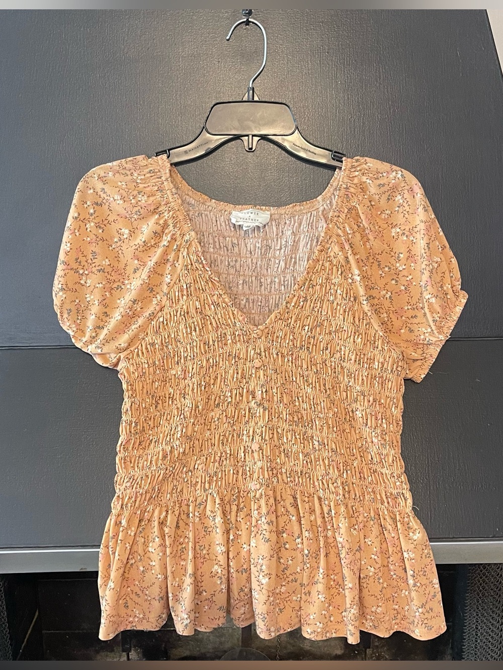 Smocked V-Neck Peach Floral Blouse